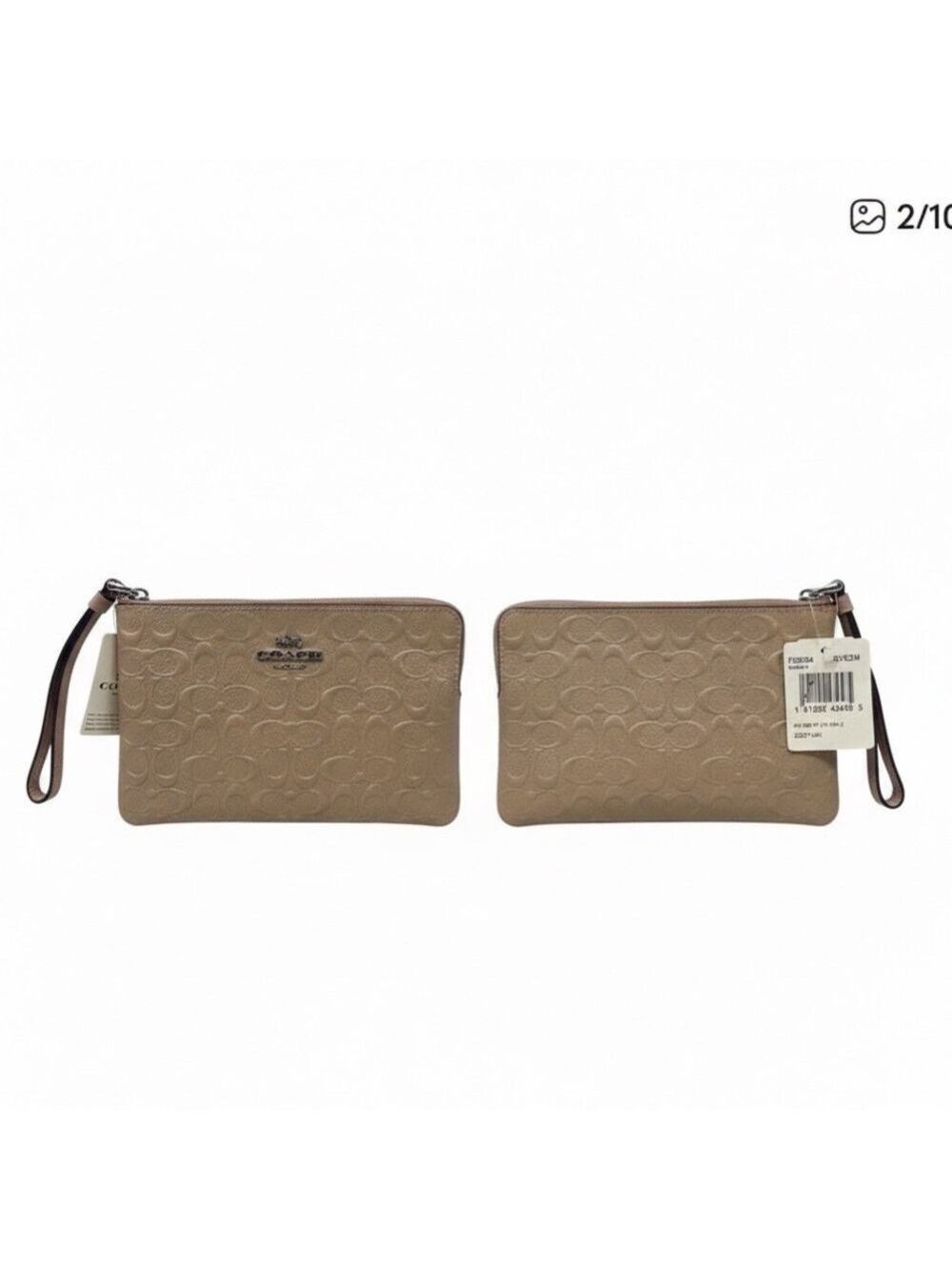 Coach  F58034 Beige  L - Zip  Debossed Patent Leather Wristlet NWT